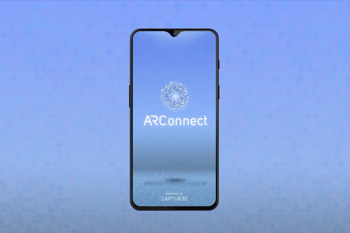 a cell phone with the logo of a AR Connect on it